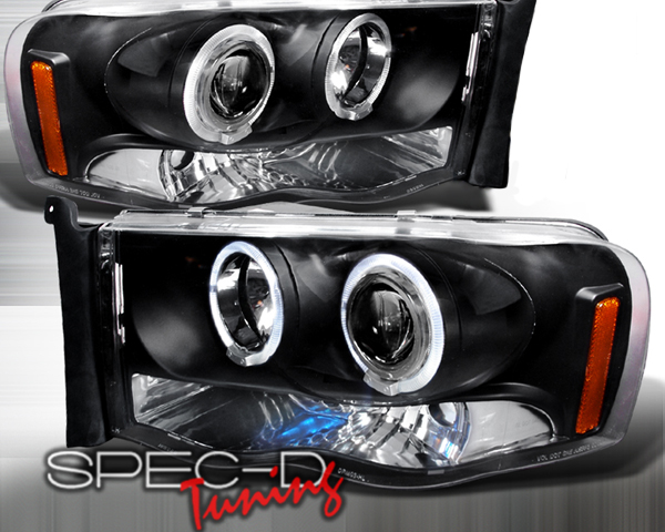 SpecD Black CCFL Halo LED Projector Headlights Dodge Ram 02-05 - 2LHP-RAM02JM-TM
