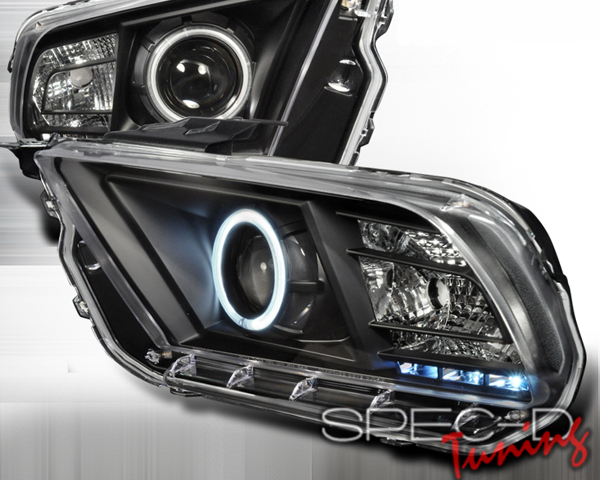 SpecD Black CCFL Halo LED Projector Headlights Ford Mustang 10-12 - 3LHP-MST10JM-KS