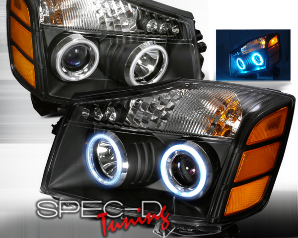 SpecD Black CCFL Halo LED Projector Headlights Nissan Titan 04-07 - 4LHP-TIT04JM-KS