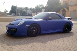 Matte Blue Vinyl Wrap Porsche 997 C4S Cab Techart Style Body Kit Bahrain