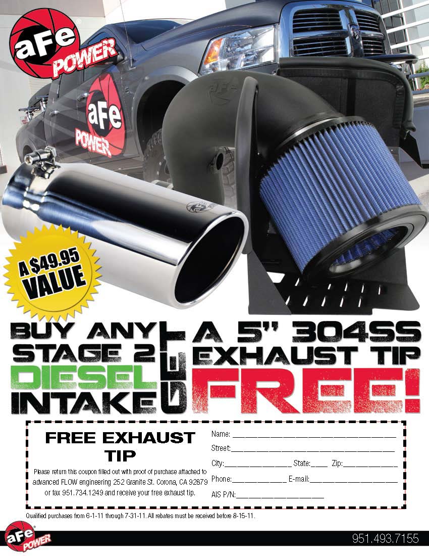aFe Offering Free Stainless Exhaust Tip with Purchase