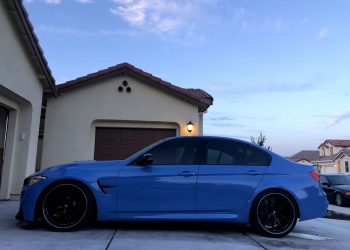 A BMW M3 with performance suspension installed for track performance