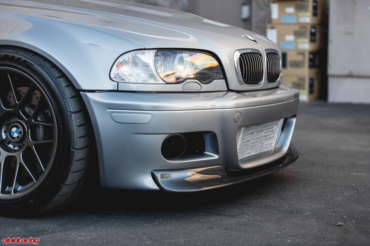 Status Gruppe CSL Style Front Lip Installed on BMW E46 M3 Vivid