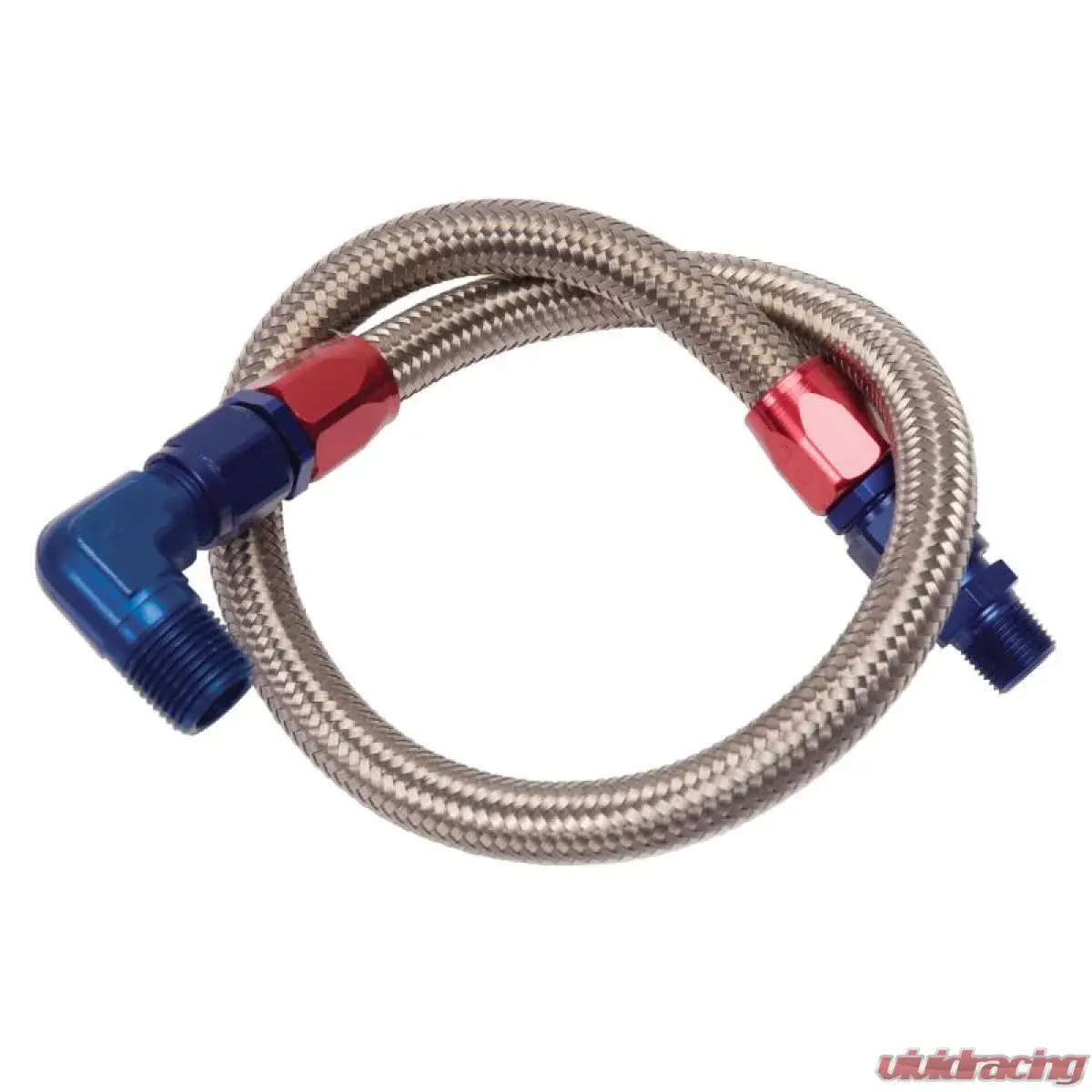 Steel braided fuel lines with anodized fittings.