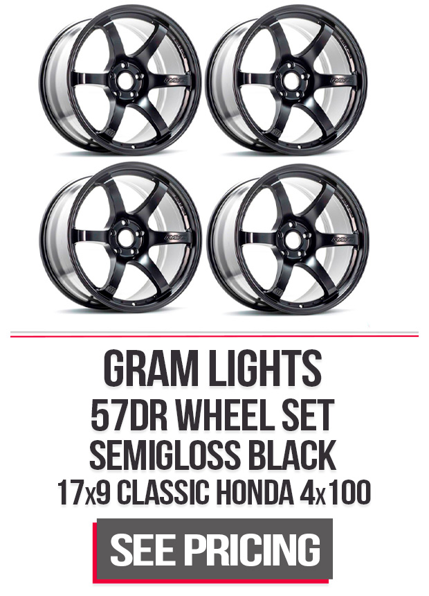 GramLights 57DR Wheel Set of 4 Old Hondas 15x8 4x100 28mm Semigloss Black