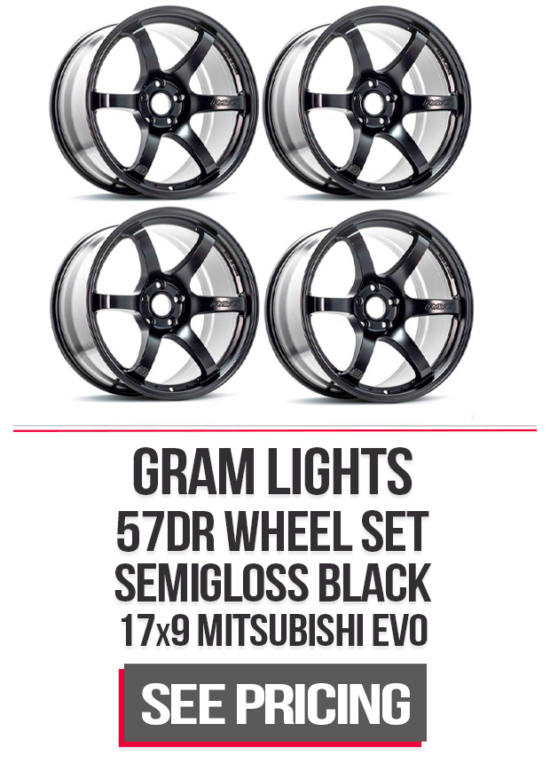 GramLights 57DR Wheel Set of 4 Mitsubishi EVO 17x9 5x114.3 38mm Semigloss Black