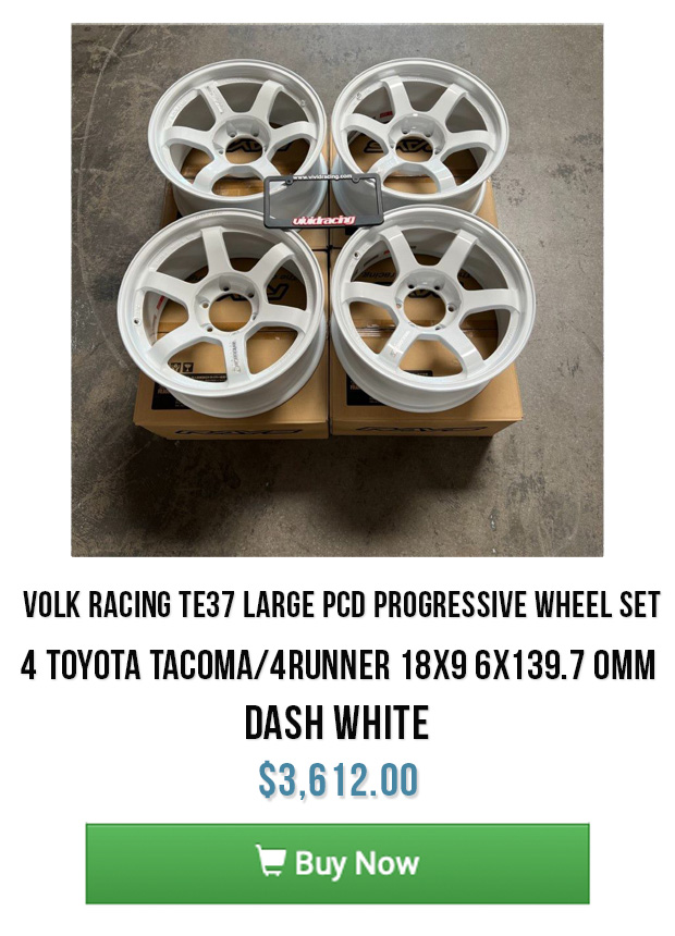 Volk Racing TE37 Large PCD Progressive Wheel Set of 4 Toyota Tacoma/4Runner 18x9 6x139.7 0mm Dash White