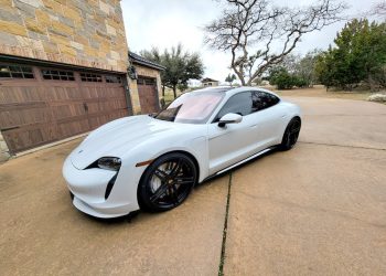Stunning White Porsche Taycan Turbo with VR Forged D10 in Matte Black