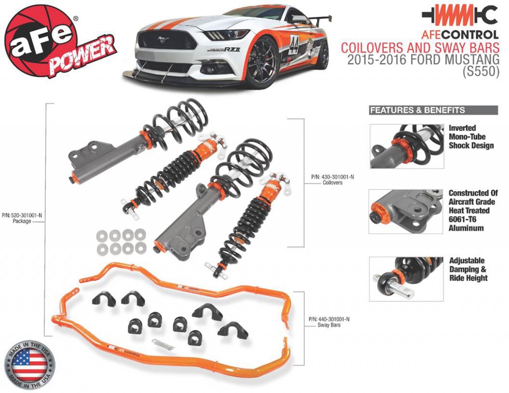 aFe Control Ford Mustang S550 2015-2016 Coilovers, sway bar Stage 2