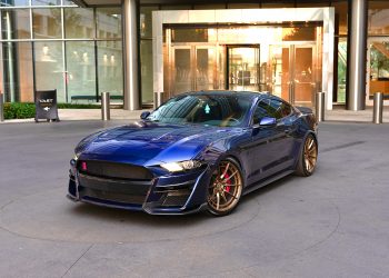 Satin Bronze VR Forged D03-R Wheels on Blue Ford Mustang GT