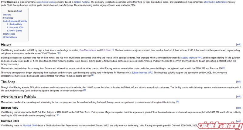 Wikipedia.org Article on VividRacing.com