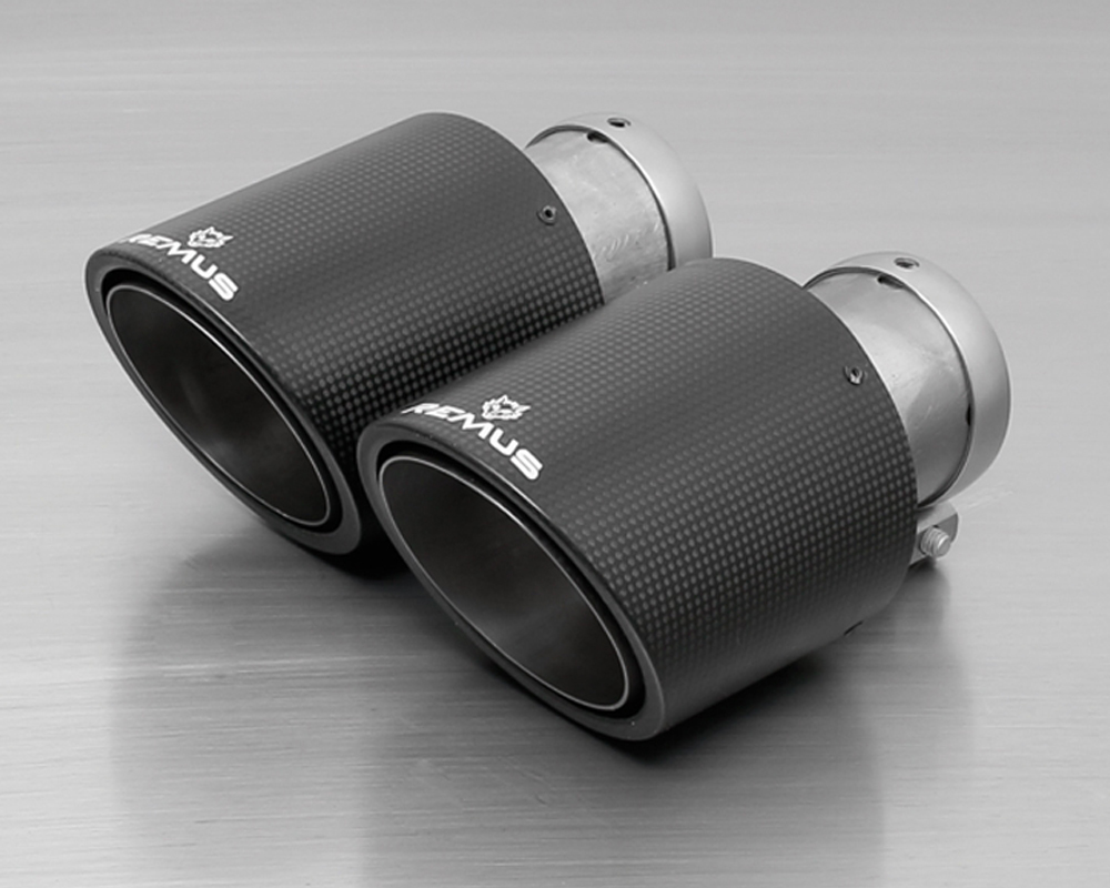 0026-70CS | Remus Carbon Dual Exhaust Tips Angled 102mm Ford Mustang GT
