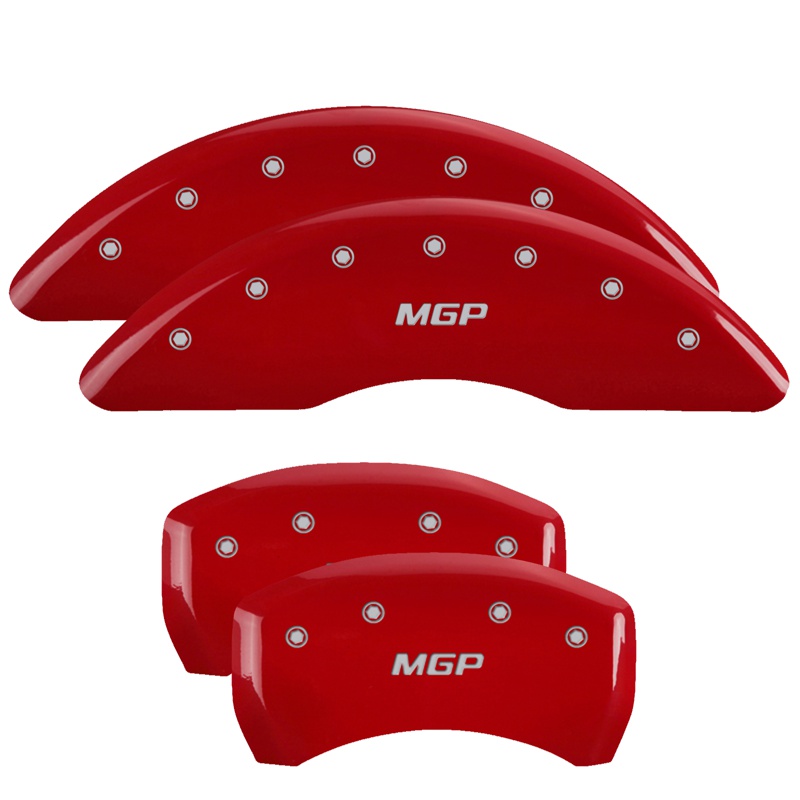 Set of 3 MGP Caliper Covers 57001SMGPBK Black Powder Coat Finish MGP Engraved Caliper Cover with Silver Characters, 