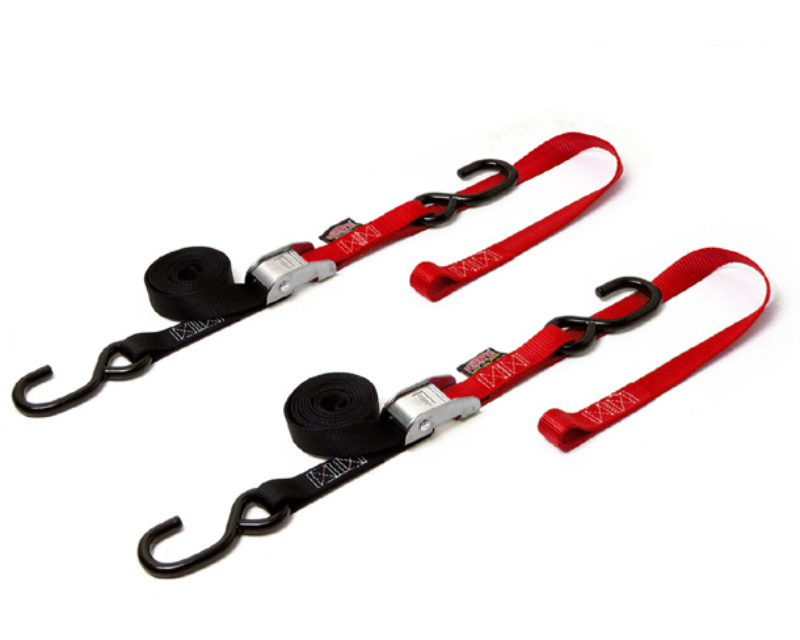 Powertye Tie-Down Cam S-Hook Soft-Tye 1"X6' Black/Red Pair - 23621LOGO