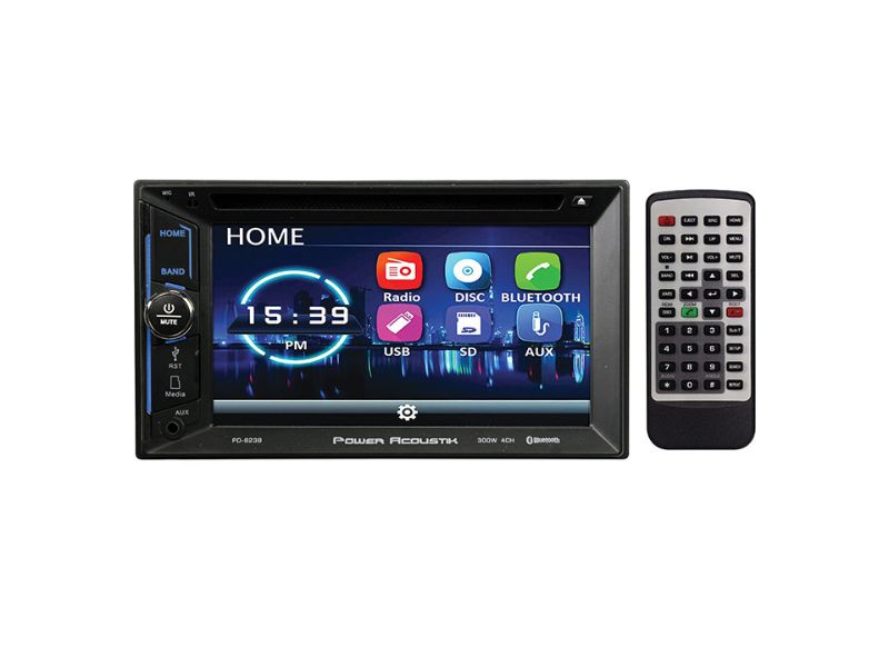 Power Acoustik 6.2" Double DIN Fixed Face Touchscreen DVD Receiver with Bluetooth, USB/SD Inputs and Remote - PD-623B