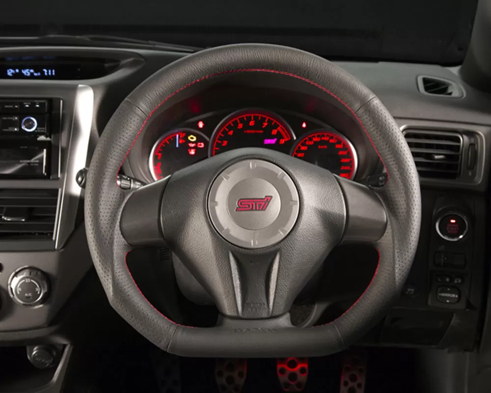 DAMD Black Leather Red Stiching Sports Steering Wheel Subaru Impreza WRX STI (GV) 2008-2014 - DMD-SS360D-BL-RD