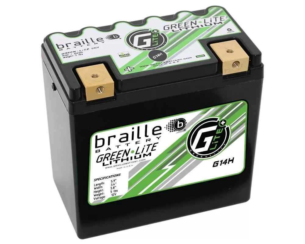 Braille 12 Volt/376 PCA/15.0 AMP Lithium Green-Lite Motorsports Left Battery - G14H