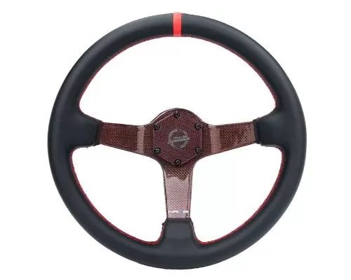 NRG Carbon Fiber Steering Whl 350MM Red Carbon Fiber Red Stiching Red Center Mark Leather - RST-036CF-RD