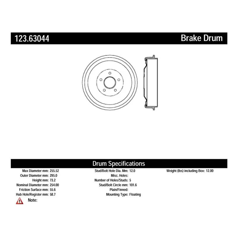 Centric C-Tek Standard Brake Drum 123.63044 - 123.63044