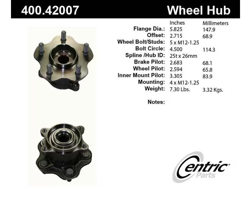 Centric Premium Hub and Bearing Assembly without ABS 400.42007 - 400.42007