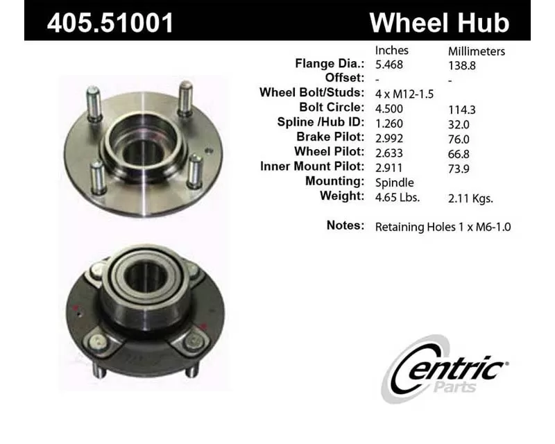 Centric Premium Hub and Bearing Assembly 405.51001 - 405.51001