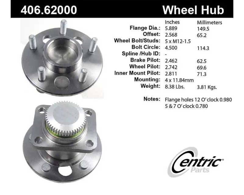 Centric Premium Hub and Bearing Assembly; With ABS Tone Ring 406.62000 - 406.62000