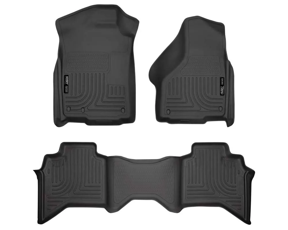 Husky Floor Liners Front & 2nd Row 02-09 Doge Ram Quad Cab (Footwell Coverage) WeatherBeater-Black - 98031