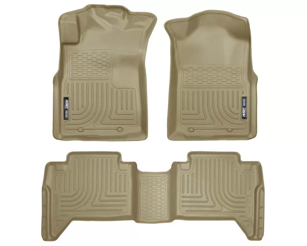 Husky Floor Liners Front & 2nd Row 05-15 Toyota Tacoma Dbl Cab (Footwell Coverage) WeatherBeater-Tan - 98953