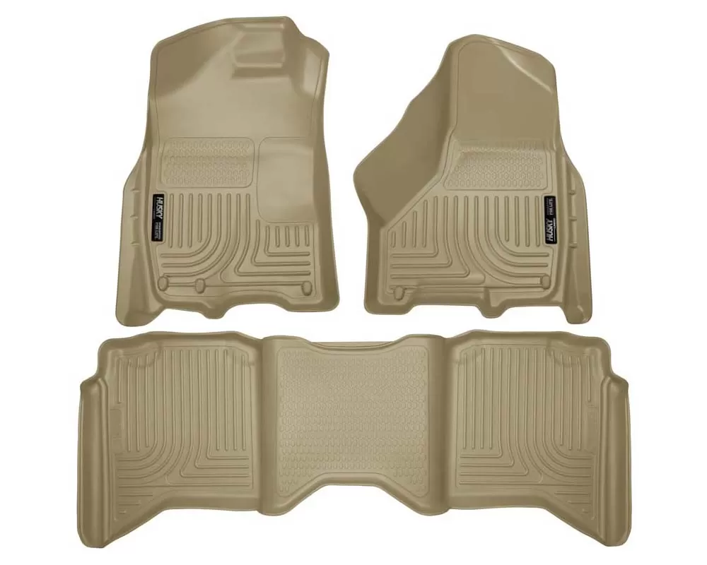Husky Floor Liners Front & 2nd Row 09-15 Dodge Ram Crew Cab W/Dual Carpet Hooks (Footwell Coverage) WeatherBeater-Tan - 99003