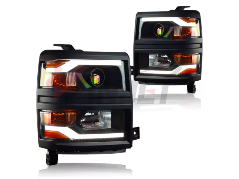 Winjet Black Housing and Black Trim Clear Lens Projector Head Lights Chevy Silverado 2014-2015 - CHWJ-0382B-B