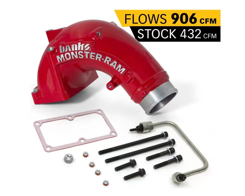 Banks Power 3.5 Inch Red Powder Coated Monster-Ram Intake Elbow Kit W/Fuel Line Dodge | Ram 2500 | 3500 6.7L 2007.5-2018 - 42788-PC