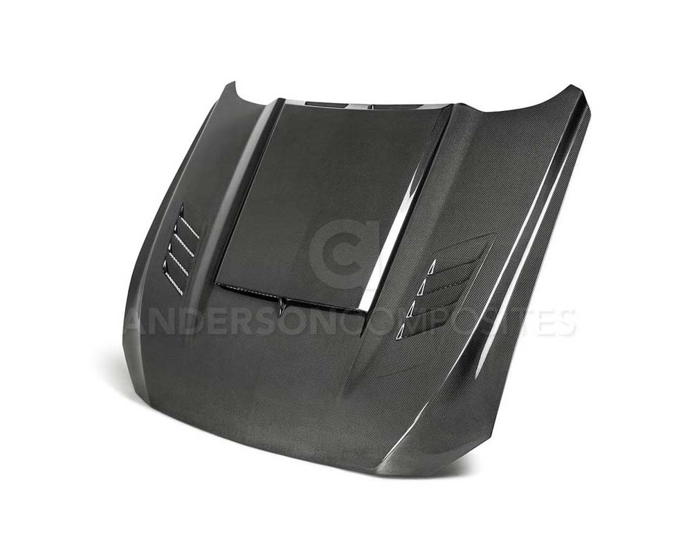 Anderson Composites Carbon Fiber Double Sided Ram Air Hood Ford Mustang GT | EcoBoost | V6 2018-2023 - AC-HD18FDMU-AB-DS
