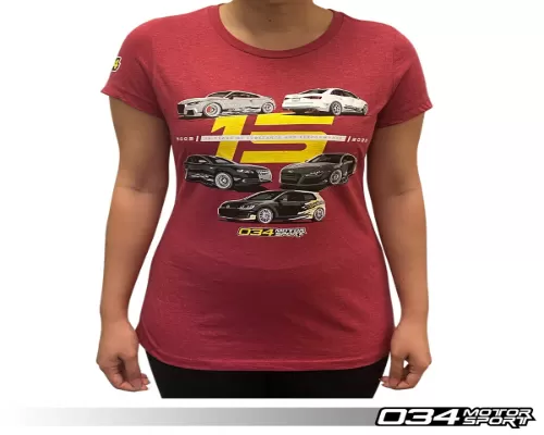 034 Motorsports 15th Anniversary Commemorative Women's T-Shirt, Heathered Red - 034-A01-1021-WS