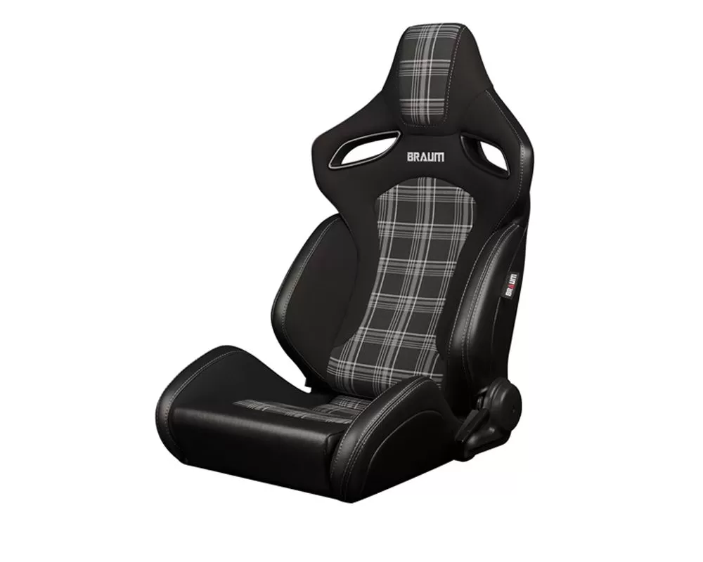 Braum Racing Orue-S Series Sport Reclinable Seats (Black & Grey Plaid Fabric) - Pair - BRR6S-GYPF