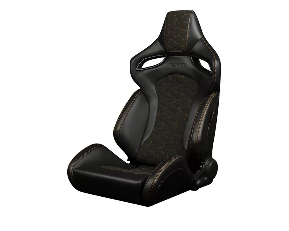 Braum Racing Orue-S Series Sport Reclinable Seats (Honeycomb Alcantara | Orange Stitching) - Pair - BRR6S-HXOS