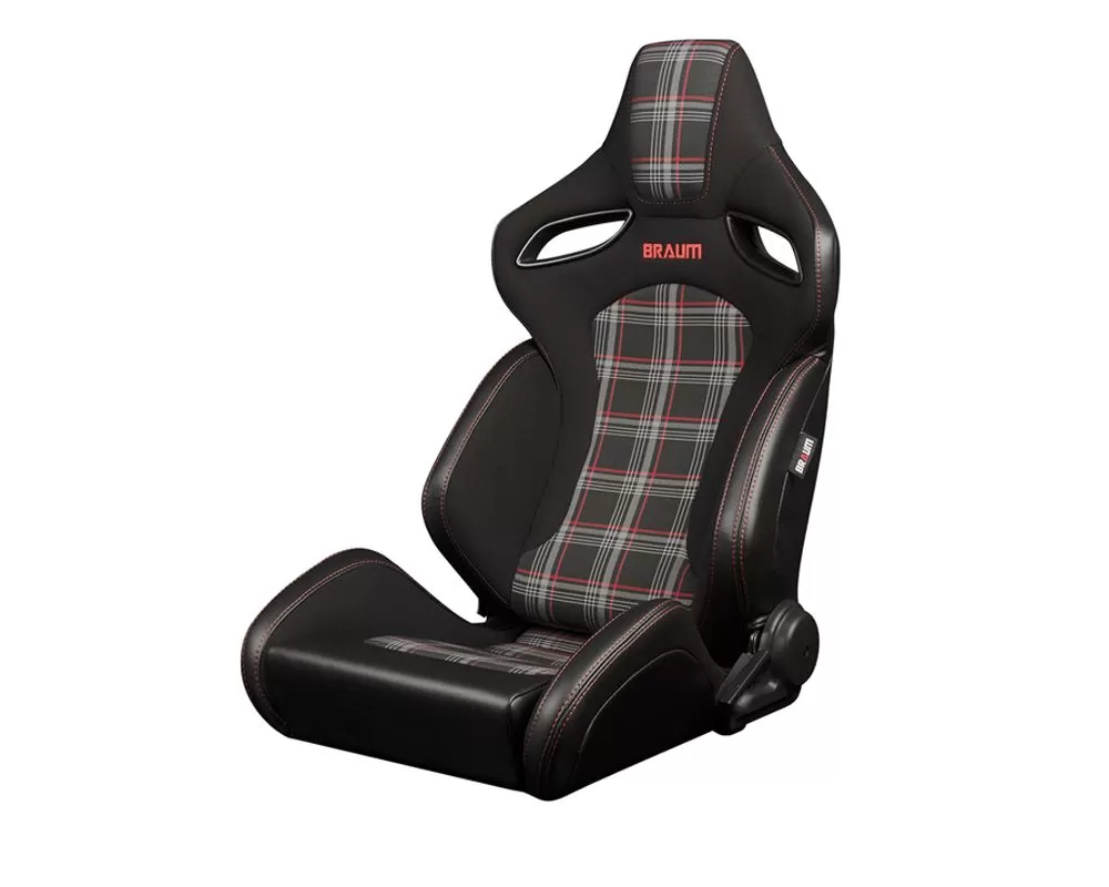 Braum Racing Orue-S Series Sport Reclinable Seats (Black & Red Plaid Fabric) - Pair - BRR6S-RDPF