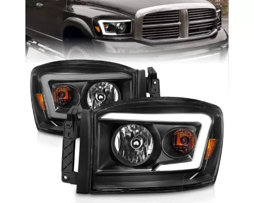 Anzo Headlights with C Light Bar Black Housing Dodge Ram 1500 | 2500 | 3500 2006-2009 - 111524
