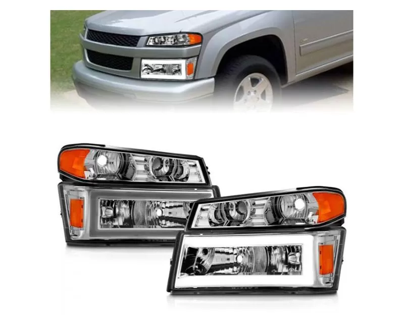 Anzo Crystal Headlights - w/ Light Bar Chrome Housing 4pcs Chevrolet Colorado 2005-2012 - 111559