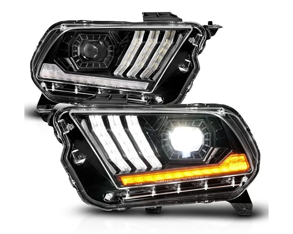 ANZO USA Black Full LED Projector Light Bar Style Headlights w/ Sequential Signal Ford Mustang 2010-2014 - 121577