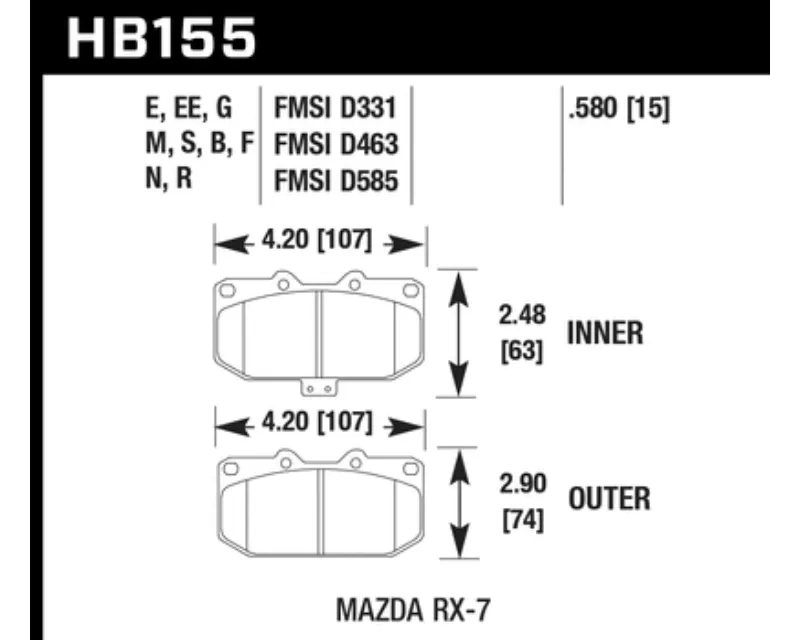 Hawk Performance Black Mazda RX-7 Front 1.3L 2-Cyl - HB155M.580