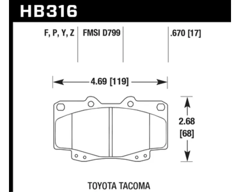 Hawk Performance PC Toyota Tacoma Front 1999-2001 - HB316Z.670