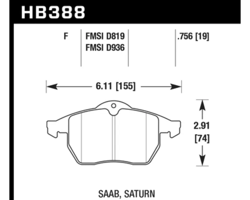 Hawk Performance HPS Saab 9-5 Front 1999-2005 - HB388F.756