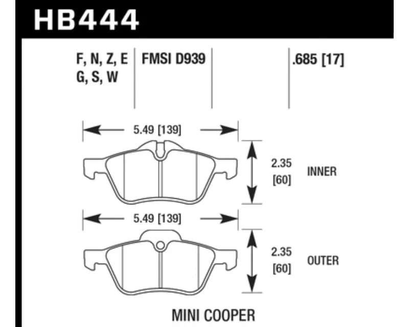 Hawk Performance Blue 9012 Mini Cooper Front 2002-2009 - HB444E.685