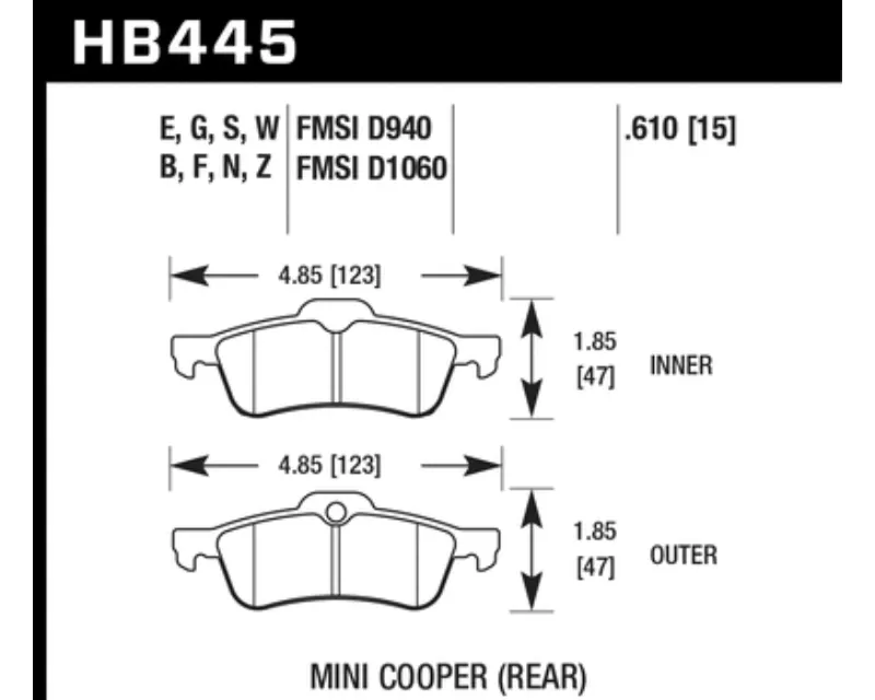 Hawk Performance DTC-60 Mini Cooper Rear 2002-2009 - HB445G.610