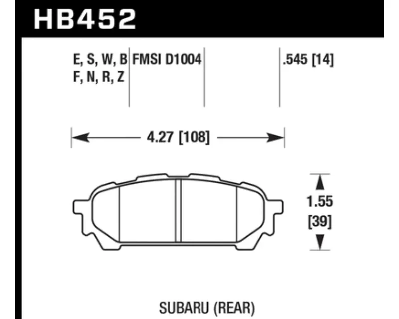 Hawk Performance HP Plus Subaru Rear - HB452N.545