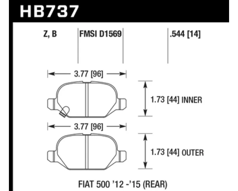 Hawk Performance PC Fiat 500 Rear - HB737Z.544