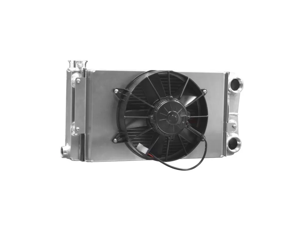 C&R Drag 55mm Scirocco Style Open 22" x 10.5" Radiator -20AN Port Inlet & Outlet w/ 10" Spal Fan & Shroud - 940-22110