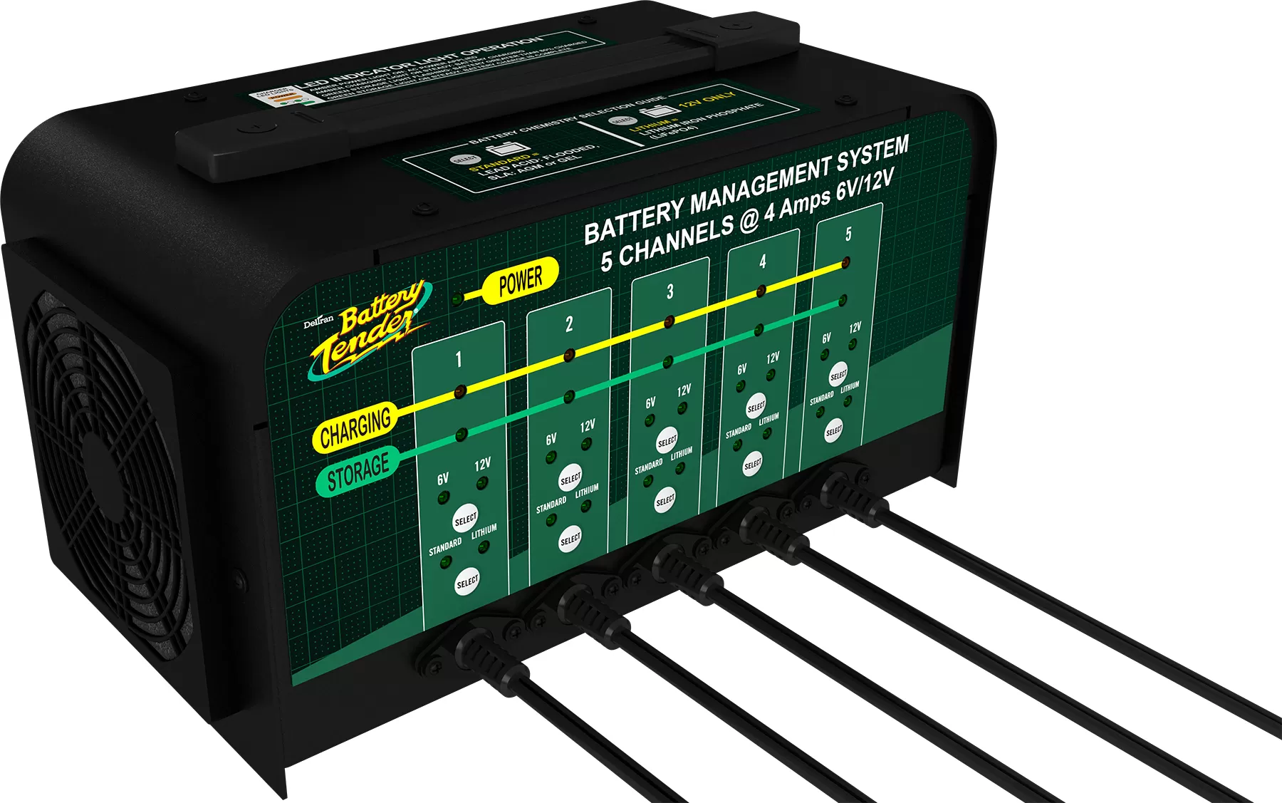 5-Bank 6V/12V, 4 Amp Selectable Battery Charger - 021-0133-DL-WH