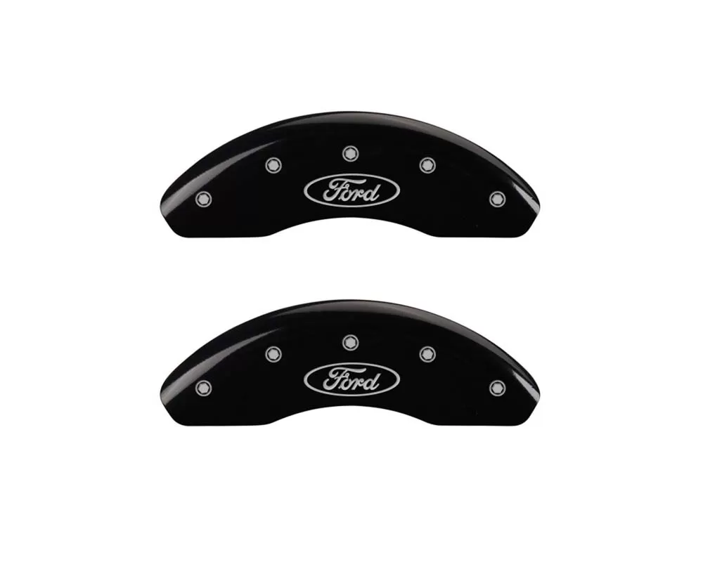 MGP Caliper Covers Front Set of 2: Black finish, Silver Ford Oval Logo Ford - 10102FFRDBK