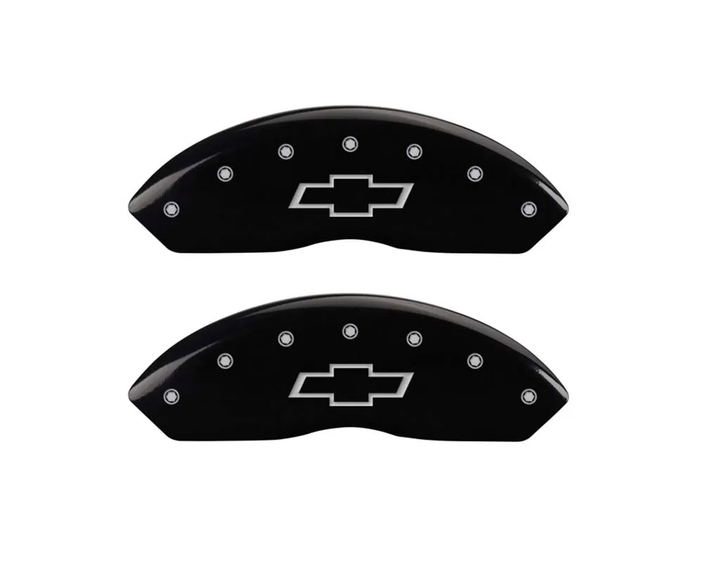 MGP Caliper Covers Front Set of 2: Black finish, Silver Bowtie Chevrolet - 14003FBOWBK
